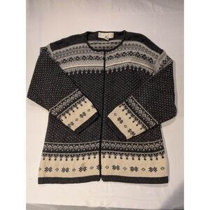 111 State Men L Fair Isle Knit Full Zip Sweater Lambswool Angora Rabbit Hair